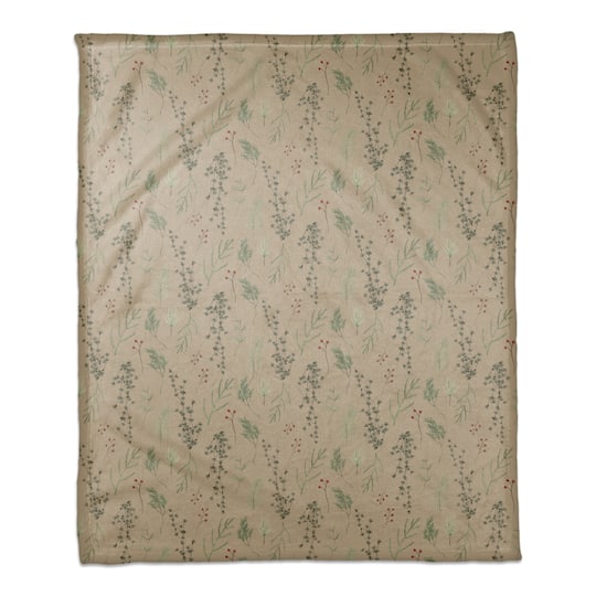 Pine Greenery on Brown Coral Fleece Blanket